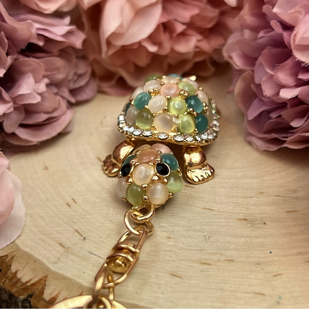 Gorgeous Crystal and Beaded Pastel Turtle Keychain Charm - Picture 8 of 16